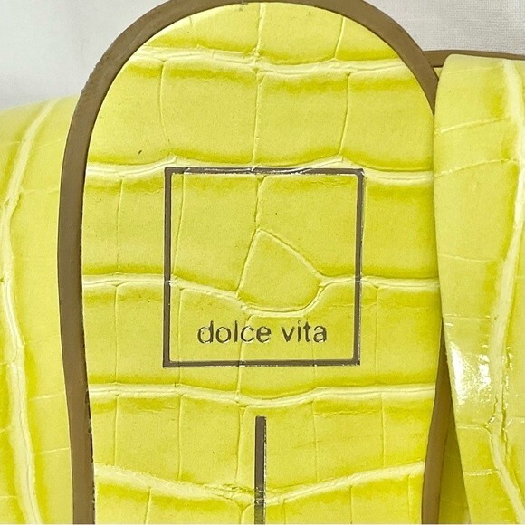 Dolce Vita Yellow Slide Sandal Isaac Flats Sz 9.5 Citron Croco Embossed - Picture 2 of 10
